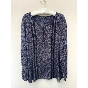 NIC & ZOË | Contemporary Multicolor Dot Print Silk Blend Peasant Blouse | XL